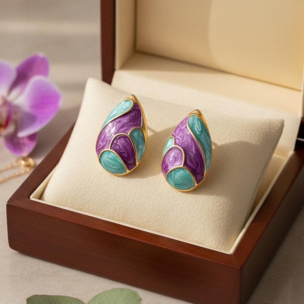 Elegant Purple and Blue Teardrop Earrings